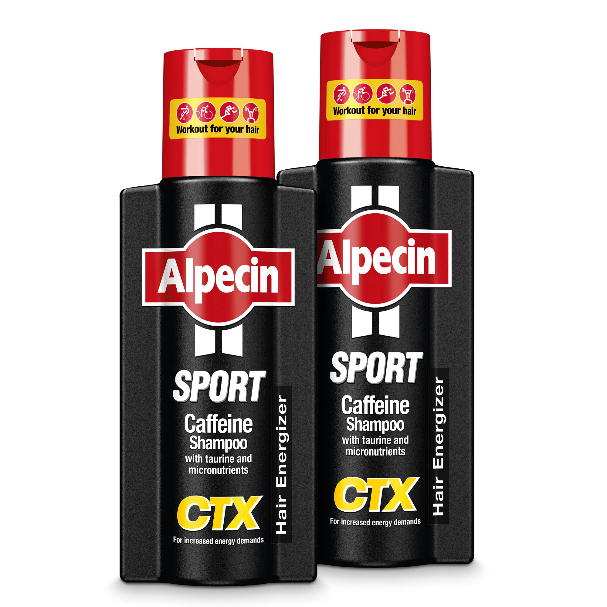 Alpecin Sport Caffeine Shampoo CTX with Taurine 2x 250ml | Natural Hair Growth for Men | Energizer for Strong Hair | Hair Care for Men Made in Germany