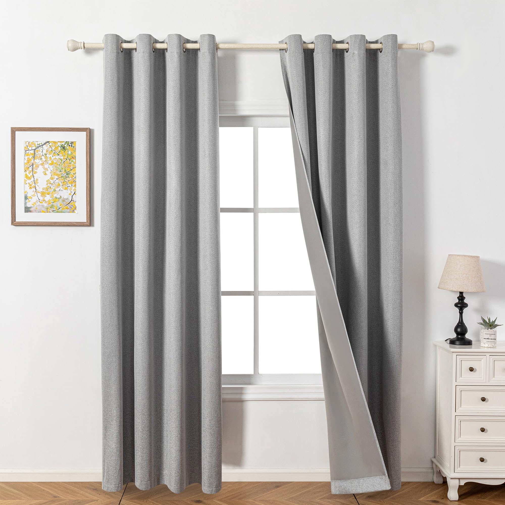 MYSKY HOME Blackout curtains for living room with eyelets, H 245 x W 140 cm, linen look, opaque curtains, heat insulating, cold protection, light grey.