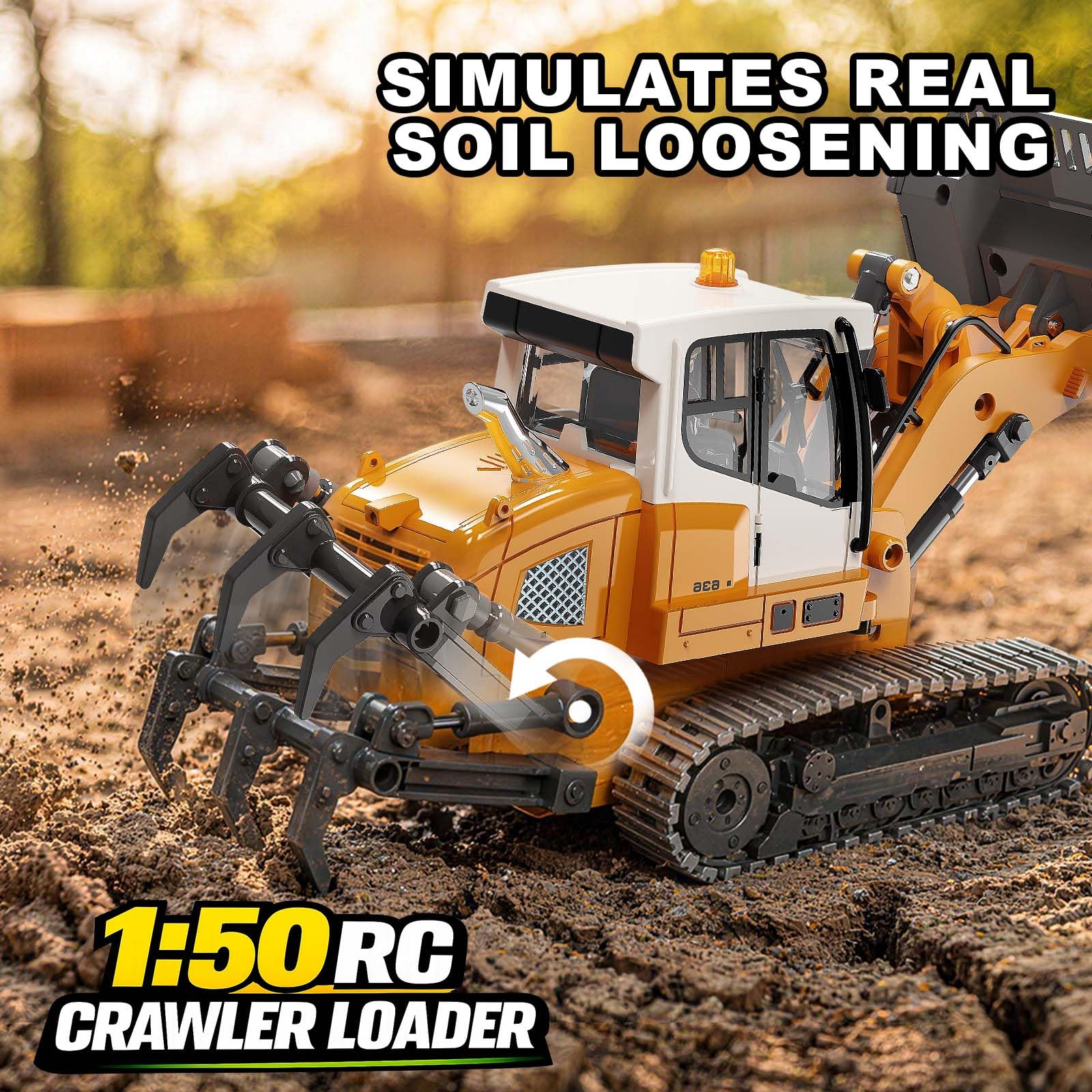 RC Radlader 1:50,Mini RC Loader Laderaupe mit Metallschaufel, Metallketten, 2,4 GHz LCD-Fernbedienung, Licht & Sound, 2 Akkus, realistisches Baustellenfahrzeug, für Erwachsene und ab 6 Jahren 2