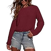 PRETTODAY Women's Crew Neck Knit Pullover Sweaters Raglan Long Sleeve Ribbed Knit Casual Cropped Tops