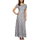 Alex Evenings Women's Long Rosette Mother of The Bride Dress with Short Sleeves