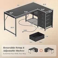 PRAISUN 43.3" Small Computer Desk with Power