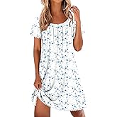 Ekouaer Cotton Nightgowns for Women Lace Trim Sleep Shirts Short Sleeve Night Shirts Sleep Dress with Pockets