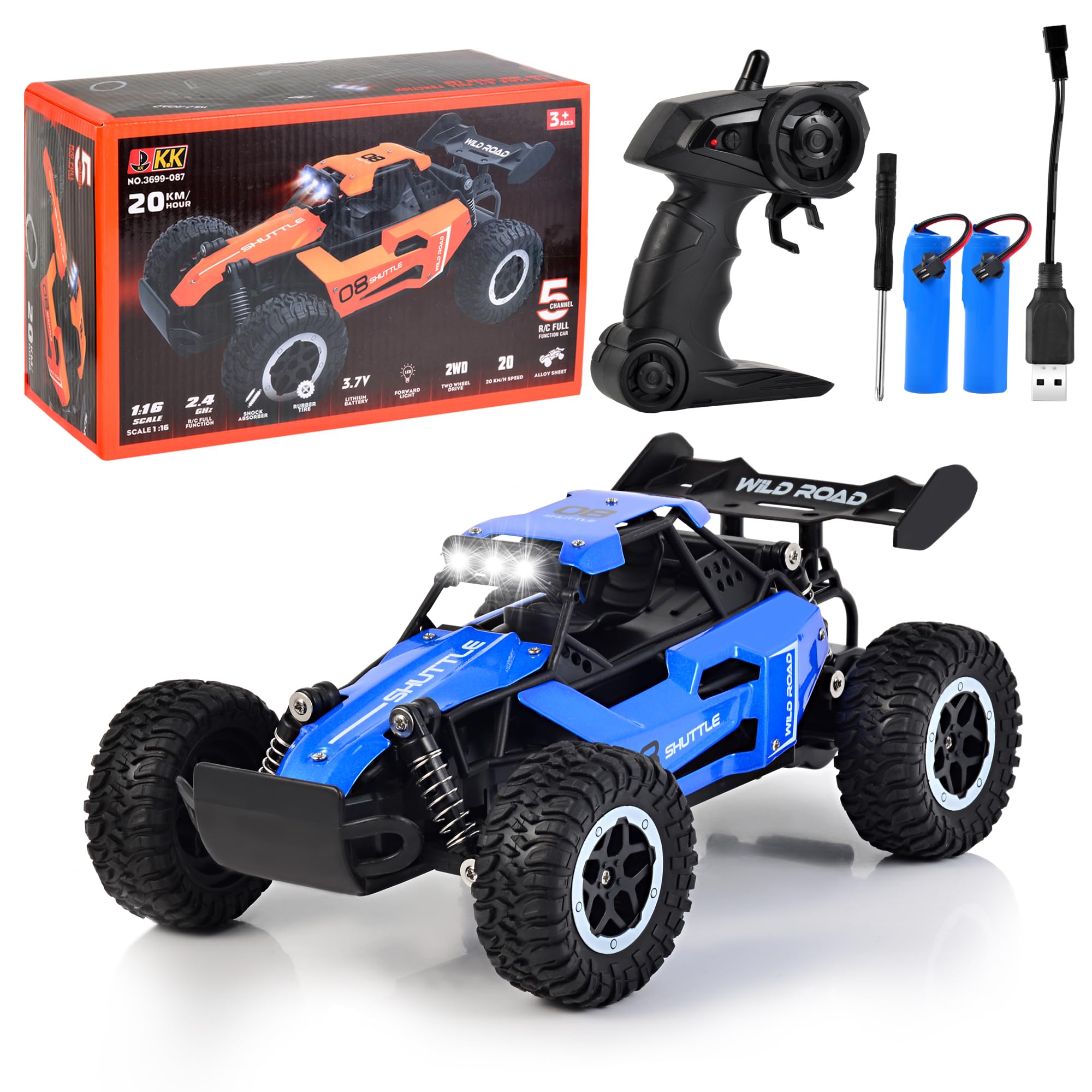 Aipinvip Remote Control Car for Kids 3 4 5 6 7 8+, 1:16 Scale 20km/h High-Speed All Terrain RC truck, 2.4GHz 2WD RC car with 2 Rechargeable Batteries