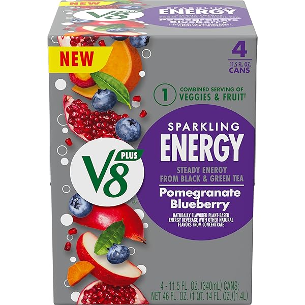 V8 +ENERGY SPARKLING POMEGRANATE BLUEBERRY JUICE ENERGY DRINK, 11.5 FL OZ CAN (4 PACK)