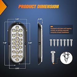Nilight 6Inch Oval Tail Light 2PCS White 24LED Back