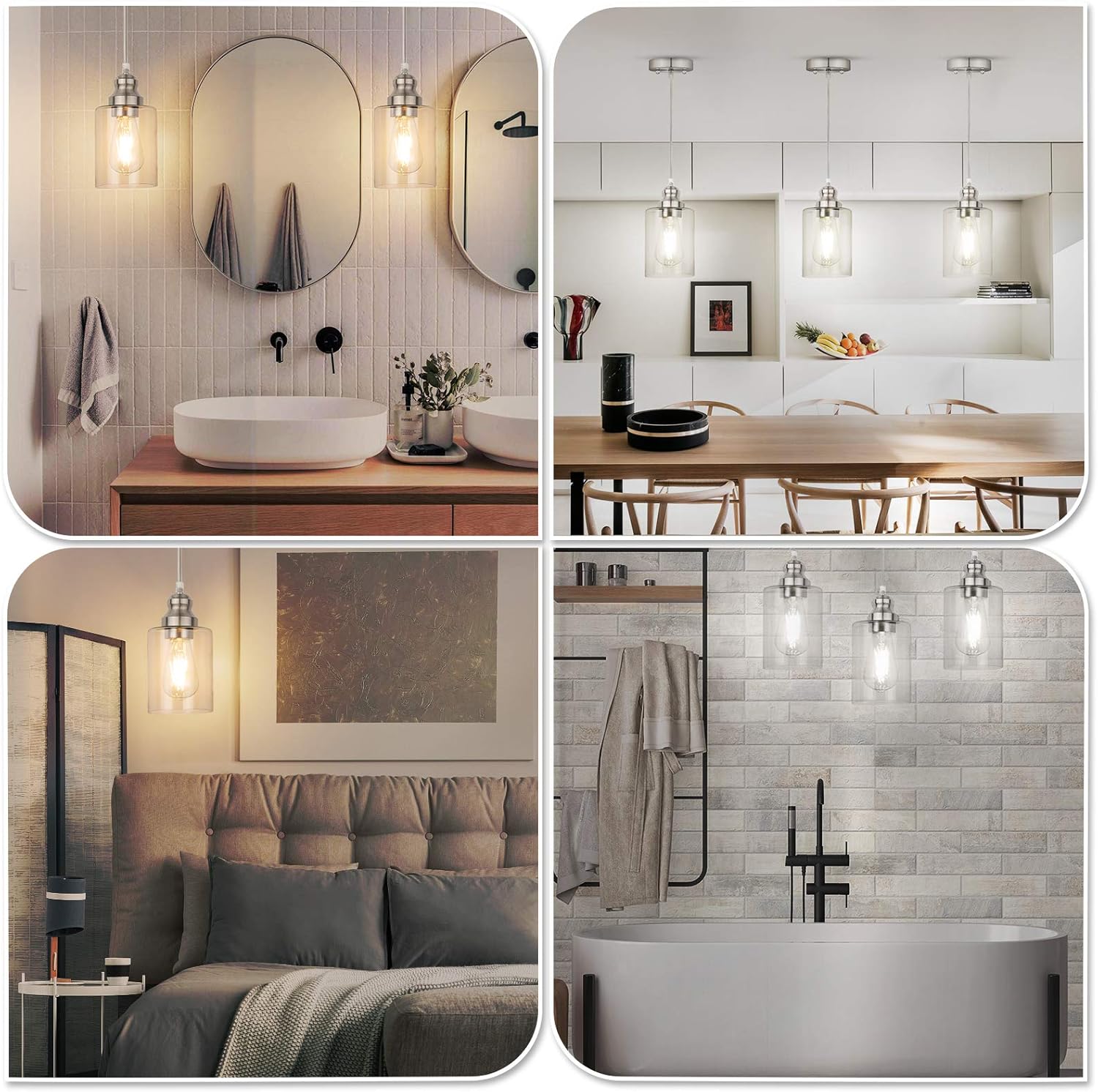 Industrial Pendant Lighting, Adjustable Hanging Light Fixtures, Clear Glass Shade Pendant Light, Vintage Farmhouse Mini Hanging Ceiling Lamp for Kitchen Living Room Bedroom Hallway, E26 Base, 3-Pack - - 