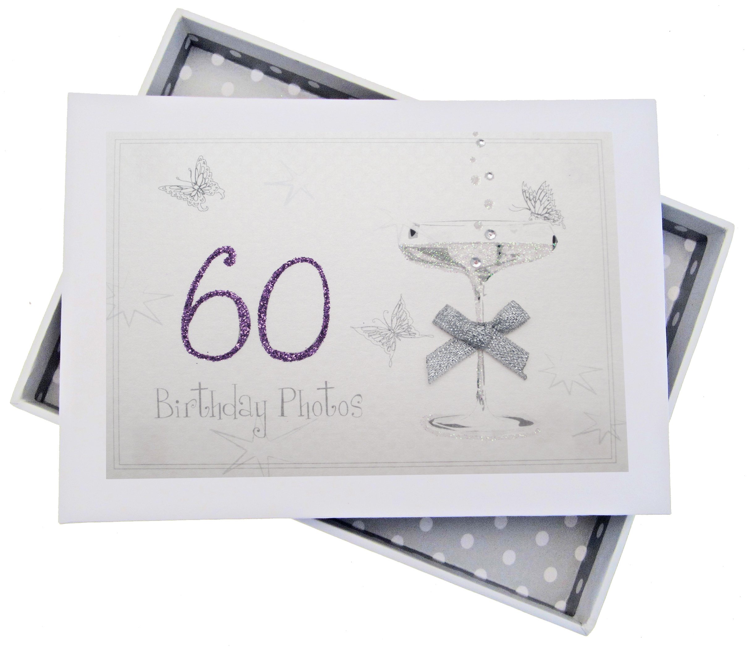 WHITE COTTON CARDS C60T 60th Birthday Photos, Tiny Album, Coupé Glass, Wood, 12.5x17.5x2.5 cm