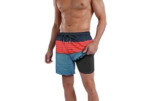 QRANSS Mens Swim Trunks Compression Liner Quick Dry 5.5'' Swimwear Swim Shorts with Boxer Brief Lined