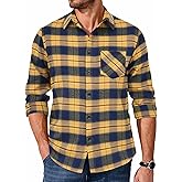 COOFANDY Men's Flannel Shirts Long Sleeve Button Down Plaid Shirt Lightweight Shirt