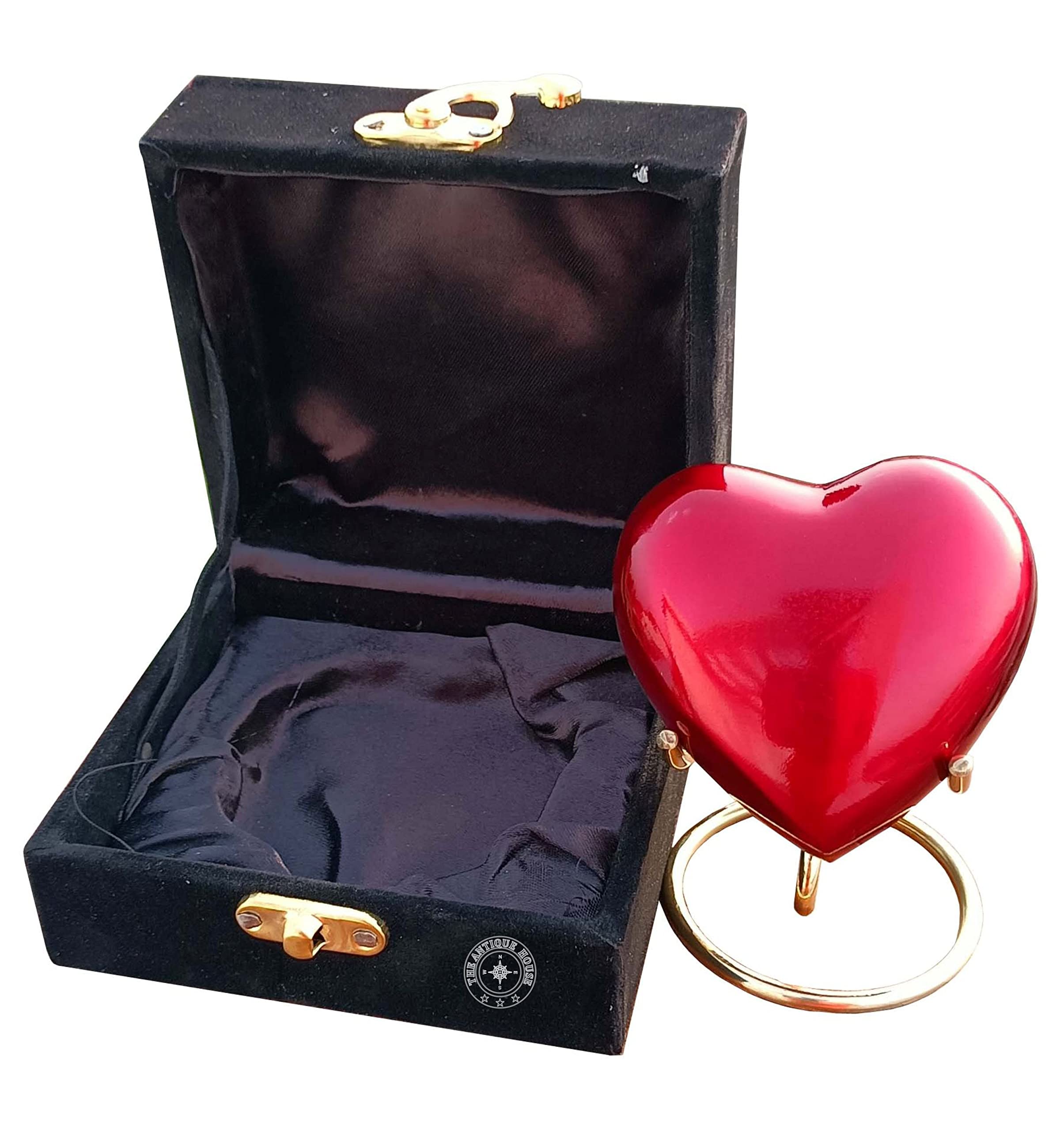 Premium Cremation Urn Red Heart Urn with Black Box and Brass Stand Gift for Your Girlfriend/Boyfriend New Year Gift