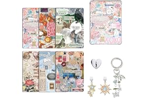 CuddleJunk 6 pcs Inserts for Kindle Paperwhite Clear Case, and 2 pcs Dust Plug Charms Retro Phone Charm Set for E-Reader, Cardstock Insert Accessories for Kindle 11th-12th, Gift for Book Lover