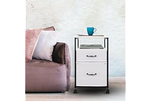 Naomi Home 2 Drawer with Shelf Office Storage File Cabinet Under Desk Storage File Cabinets for Home Office Organization Filing Cabinet with Wheels - White