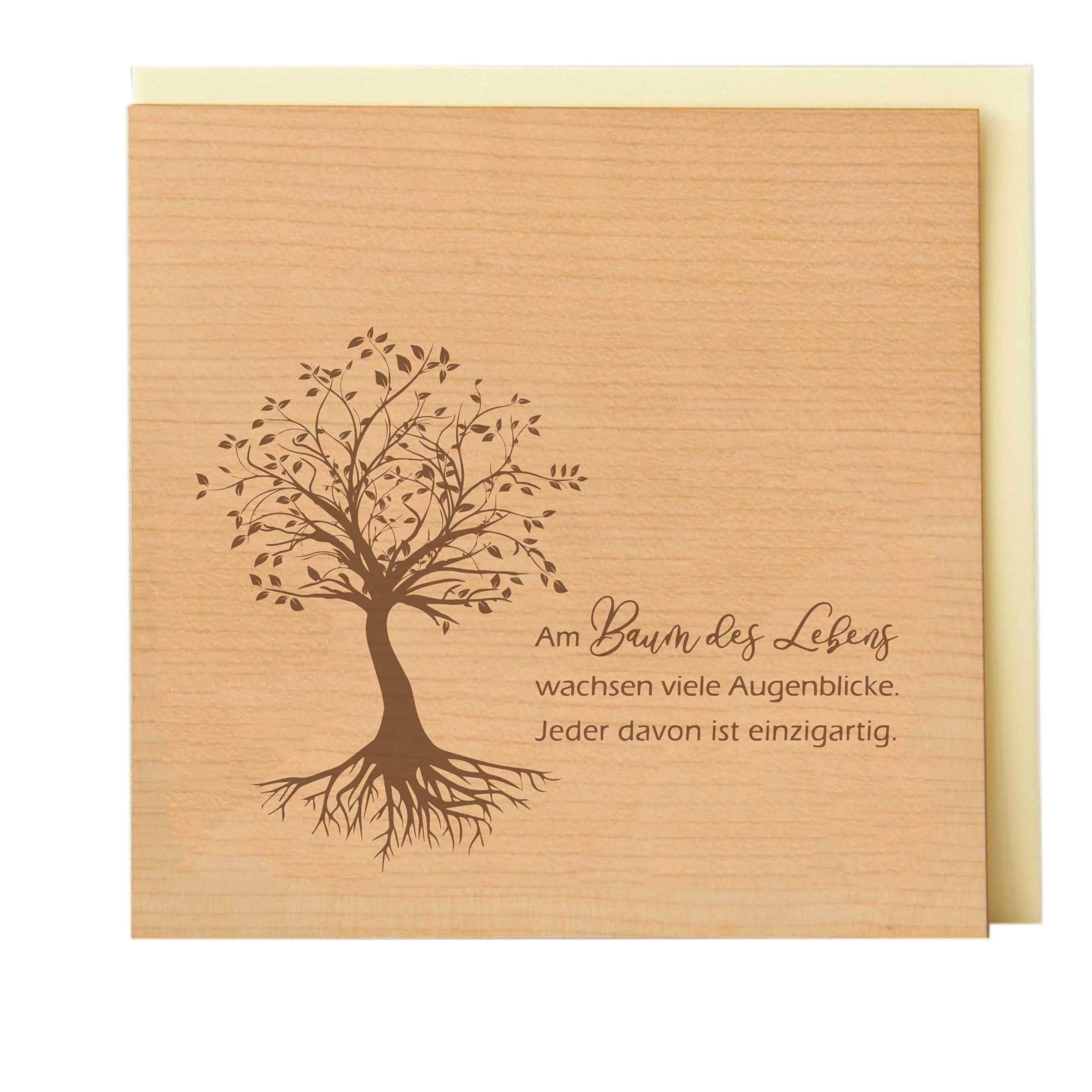 Original Wooden Greeting Card 'Tree of Life Deep Roots' Cherry Wood Gift Card Greeting Card Postcard Saying Card Folding Invitation Billet