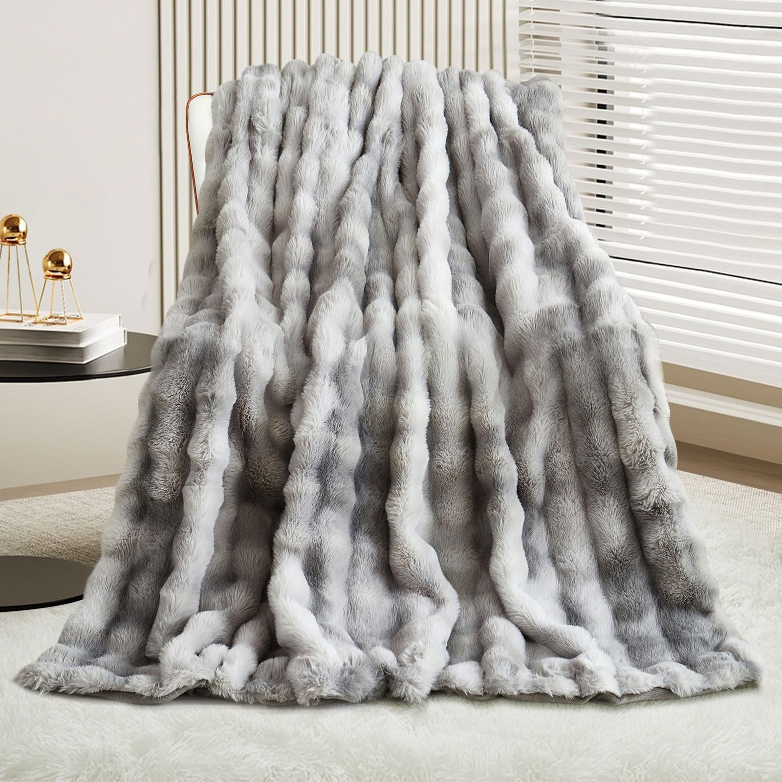 GKXLH Soft Fluffy Blanket - Fuzzy Throw Blanket for Couch, Plush Rabbit Faux Fur Blanket, Cute Cozy Blankets for Women, Thick Warm Bubble Blankets for Bed Sofa Bedroom Living Room - 39" x 63" Small — image 1