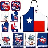 Newcotte 11 Pcs Texas Souvenirs Gifts Texas Bluebonnets Kitchen Set Include 4 Red White and Blue Kitchen Towels 1 Apron 4 Oven Mitts 2 Pot Holders for Housewarming Gift Bluebonnets Decoration