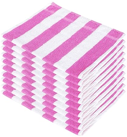 SHAMBHAVI 300 GSM 10 Piece Cotton Hand Towel Set - Pink & White