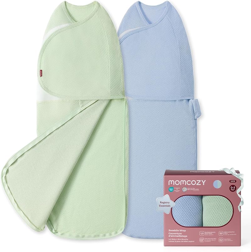momcozy Baby Swaddle 0-3M 63x25cm 2-Pack Airflow Blue
