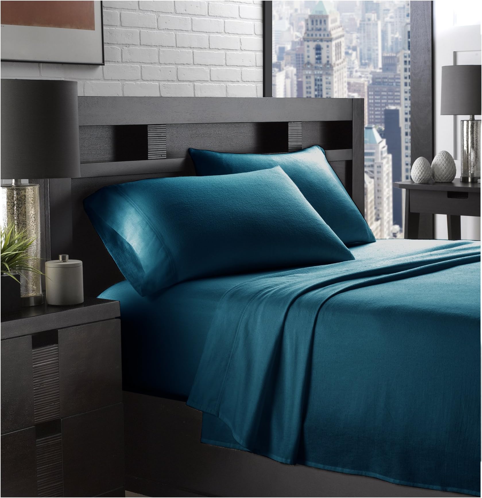 Ella Jayne Home EJHFLAN_TE_3 Queen Flannel Sheets, Teal, 4 Piece