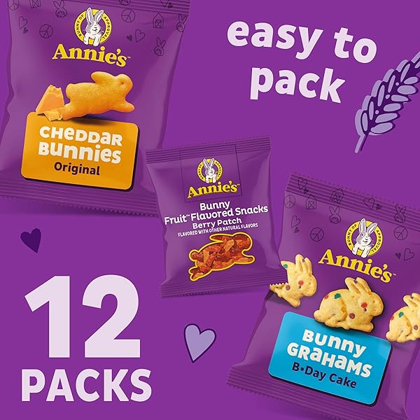 ANNIE’S SWEET AND SALTY SNACK VARIETY PACK, CHEDDAR BUNNIES, BUNNY GRAHAMS AND BUNNY FRUIT FLAVORED SNACKS, ORGANIC KIDS SNACKS, 12 POUCHES, 10.8 OZ