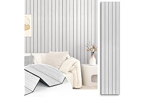 STICKEEP Light Grey 3D Wall Panels Peel and Stick Wood Fluted Wall Panels Self Adhesive 12"x200" Faux Wood Slat Walls Panel R
