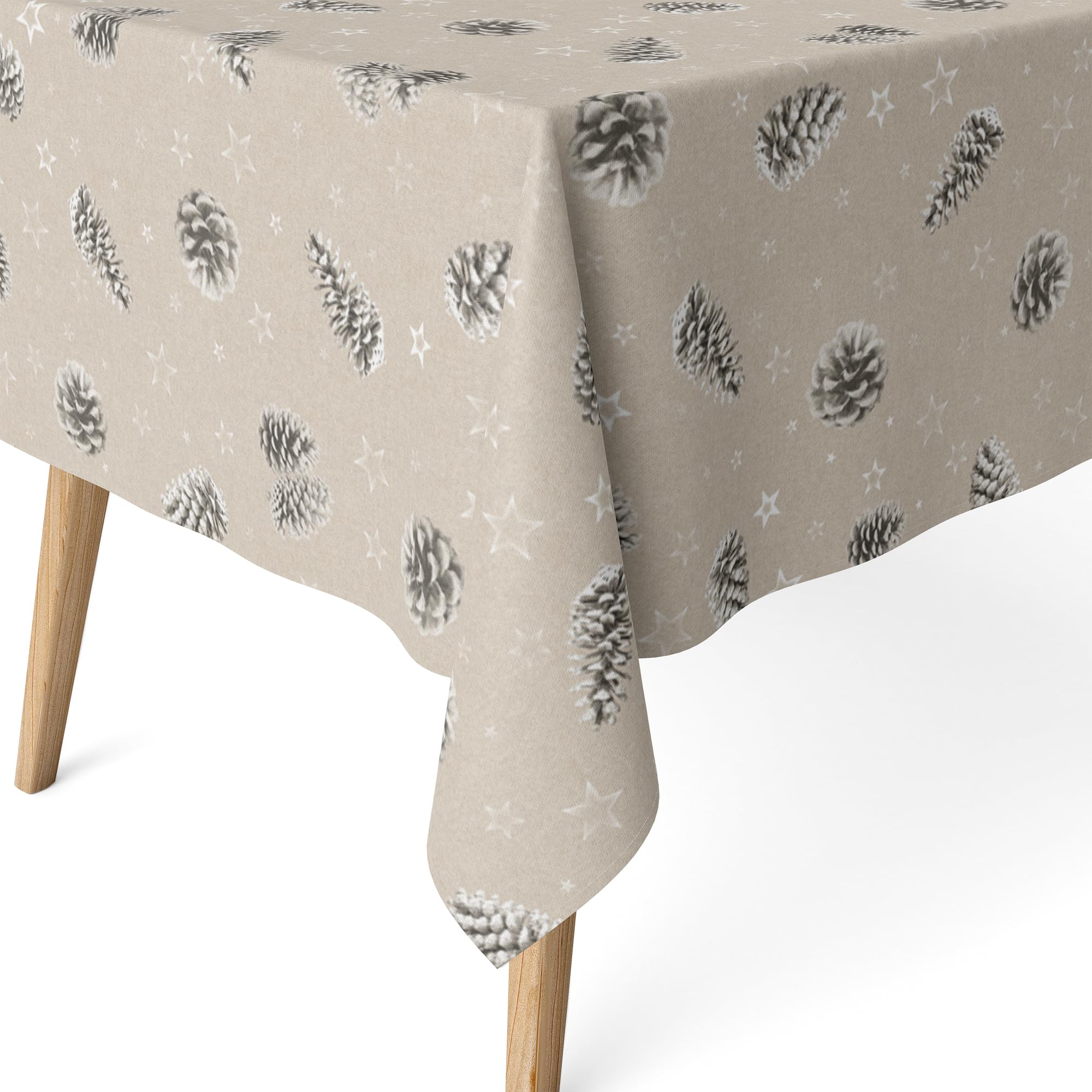 Martina Home Resin Coated Tablecloth Pine Cones Grey 240 x 140 cm