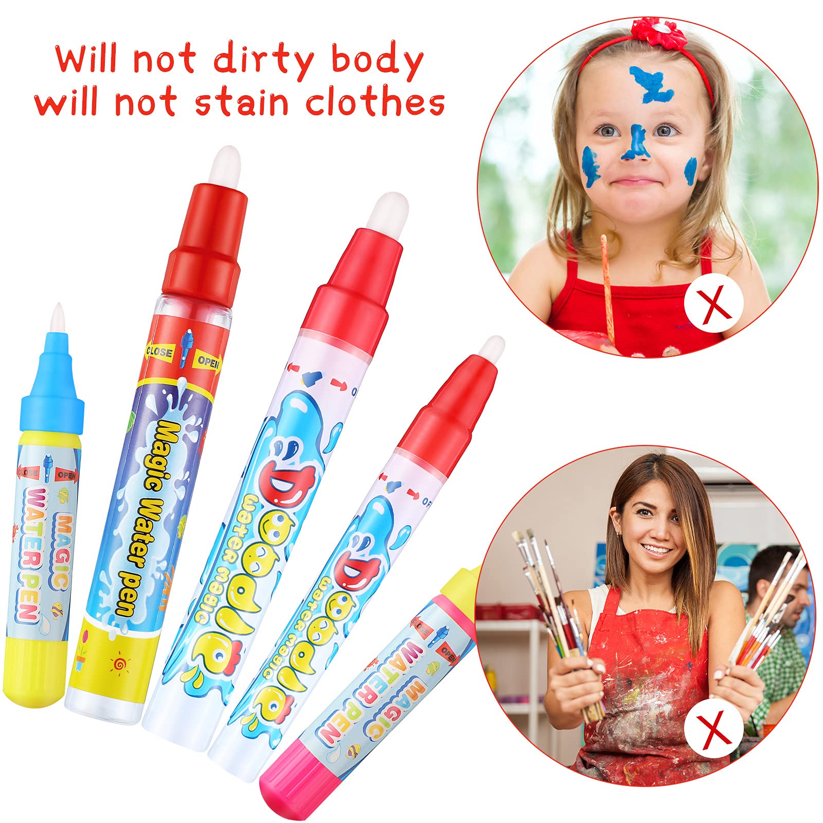Tenare 10 Pcs Water Pens Water Doodle Pens Replacement Drawing Markers Doodle for Toddlers Kids Painting