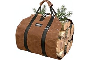AMAGABELI GARDEN & HOME Firewood Carrier Waxed Canvas Firewood Bag Heavy Duty Large Fireplace Carrier Durable Log Tote Fire Wood Carring Bag with Handles Wood Sling Holder Cabin Stove Accessories