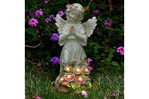 PANVEN Garden Decor Angel Statue, Outdoor Patio Garden Sculptures & Statues, Solar Yard Decorations Lawn Ornaments Figurines for Outside