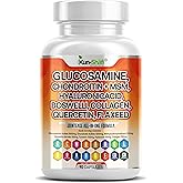 Kun Shafi Glucosamine Chondroitin MSM Supplement – with Hyaluronic Acid, Collagen, Boswellia, Turmeric, Quercetin & Flaxseed – Joint Support Complex for Mobility & Flexibility for Men & Women – 90 ct