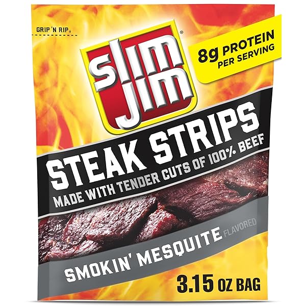 SLIM JIM SMOKED STEAK STRIPS, SMOKIN’ MESQUITE FLAVOR,...