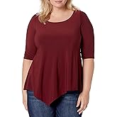 Star Vixen womens Plus-size 3/4 Sleeve Hanky Hem Stretch Tunic Top