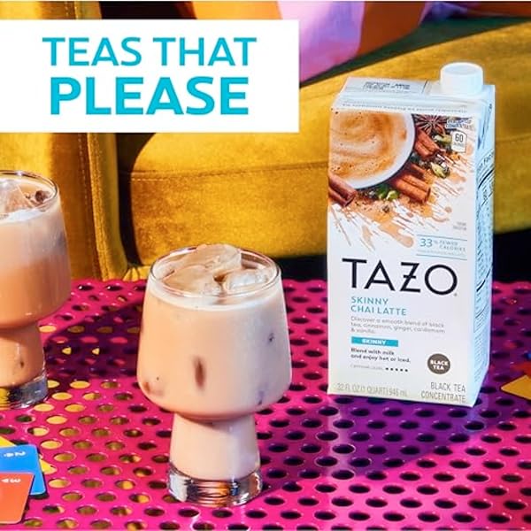 TAZO SKINNY CHAI LATTE CONCENTRATE, HOT OR ICED BLACK TEA, EASY-TO-SERVE, EVERYDAY LOW CALORIE LATTES AND MOCKTAILS, 32 OZ CARTON (PACK OF 2)