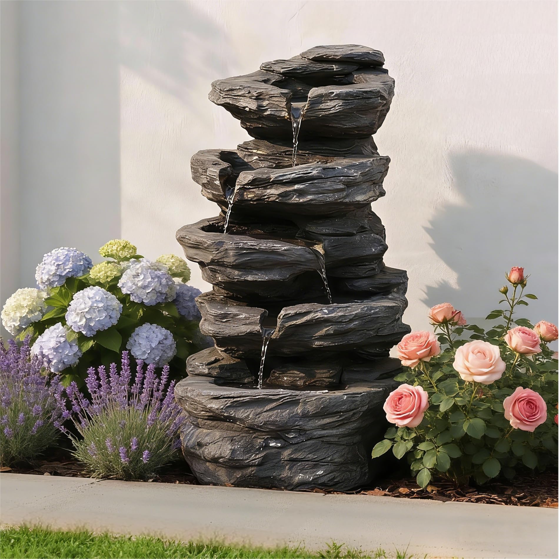 View 1 of **STILL IN MANUFACTURERS PROTECTION**20" Outdoor Water Fountain with Lights, 5-Tiered Cascading Rock Water Fountain, Outdoor Garden Waterfall Decor for Garden, Patio, Courtyard