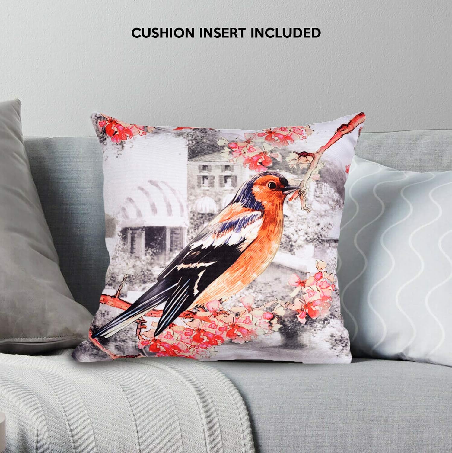Decozen Decorative Throw Pillow with Insert 18"x18" inches in 1 Set Peacock Print Embellished for Couch Sofa Bed Living Room Bedroom Farmhouse Patio: Home & Kitchen