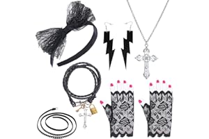 Beelittle 80s Costume Accessories Women Madonna Outfit with 1980s Fishnet Lace Gloves Bow Headband Earrings Necklace Bracelet