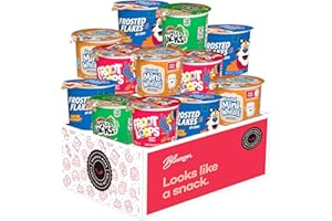 BLUNON Cereal Cups Variety Pack - Single Serve Breakfast Cereal Assortment - Mini-Wheats, Frosted Flakes, Froot Loops, Apple Jacks - Care Package Gift Box (12 Count)