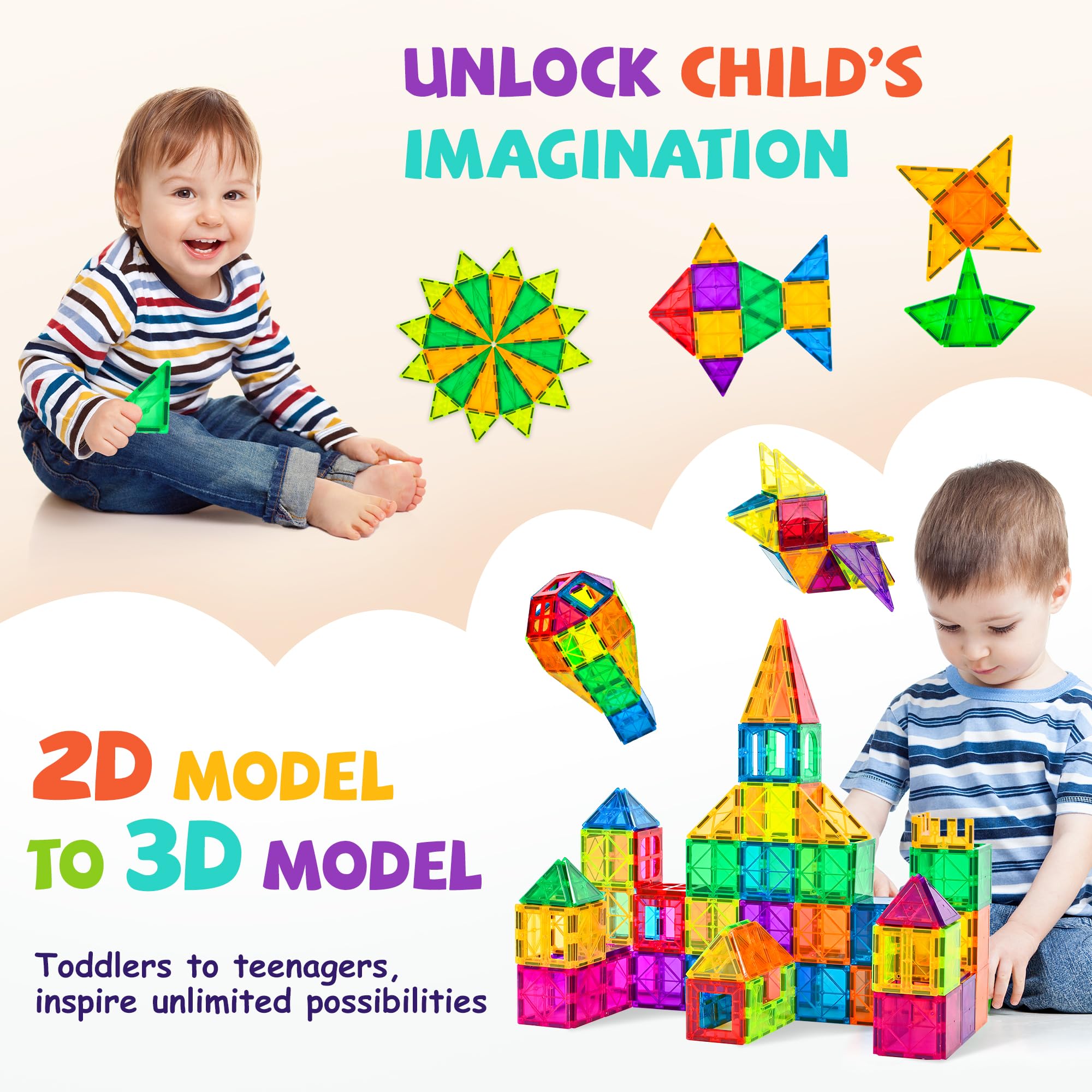 cossy 120Pcs Magnetic Tiles Magnetic 3D Building Blocks Set Educational Construction Toys for 3+ Year Old Kids with Stronger Magnets, Educational Toys, Recreational, Conventional
