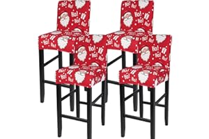 SearchI Christmas Bar Stool Covers Set of 4, Stretch Washable Barstool Seat Covers, Counter Height Chair Covers for Kitchen Dining Room Cafe (Santa Claus)