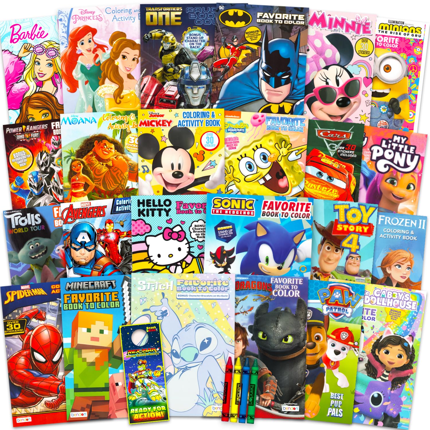 Disney 24 Bulk Coloring Books for Kids Ages 4-8 - Assorted 24 Licensed Coloring Activity Books for Boys, Girls | Bundle with Full-Size Pages, Crayons, Stickers, Games, Puzzles, More (No Duplicates)