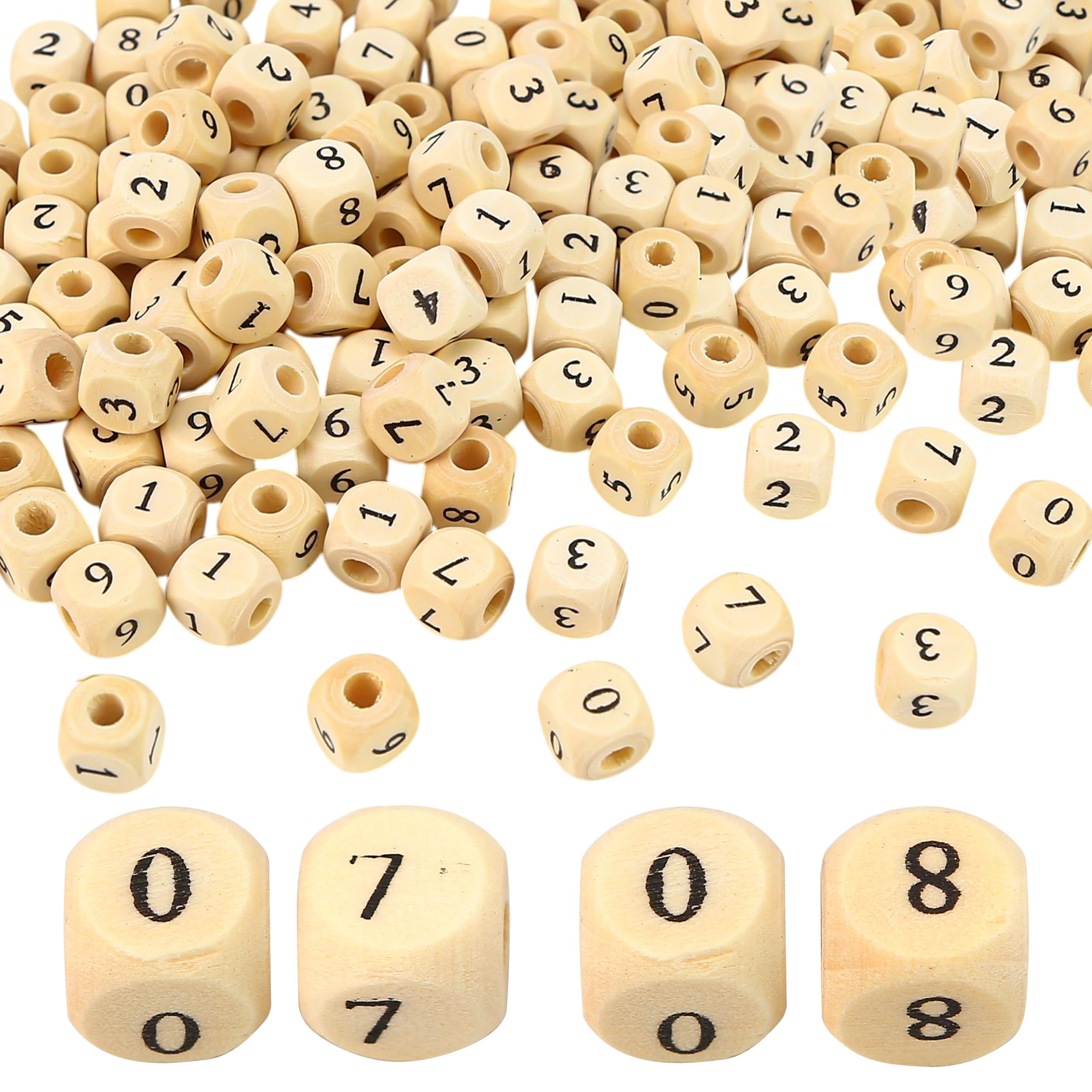 Photo 1 of 100pcs/Lot 10mm Wooden Beads with Numbers Natural Square Alphabet Beads 4mm Hole Letter Loose Beads Cube Beads for Craft Bracelets Spacer Smooth Jewelry Making DIY Projects