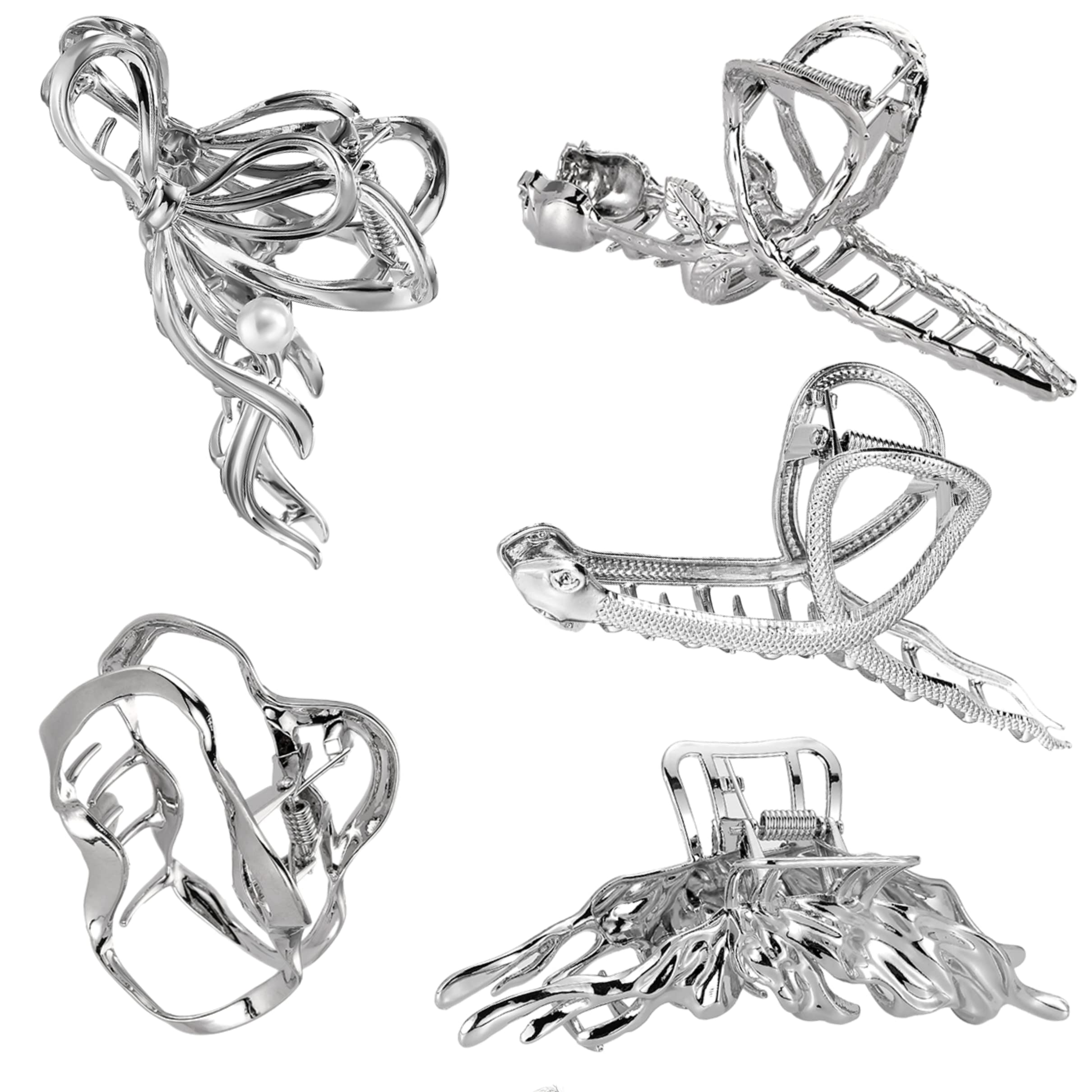 Large Hair Clips Silver Hair Clip Set Metal Hair Clips Women's Large Hair Claws Clips Hair Accessories for Women Girls (Pack of 5) — image 1