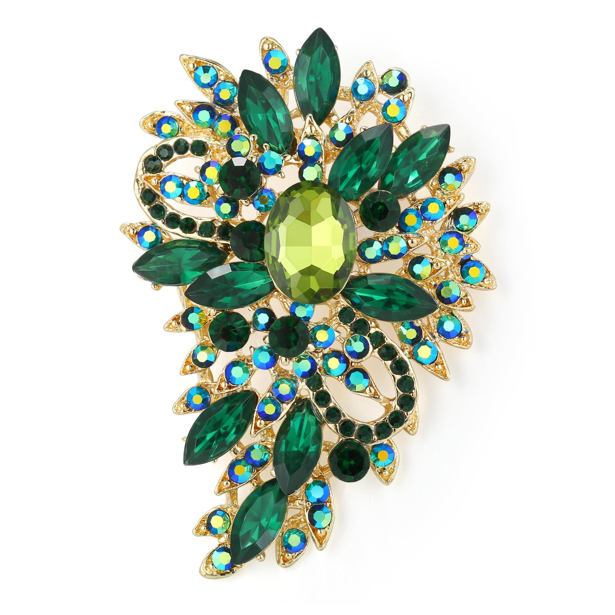 Ever Faith Women's Marquise Austrian Crystal Wedding Flower Leaf Bouquet Brooch Emerald Color
