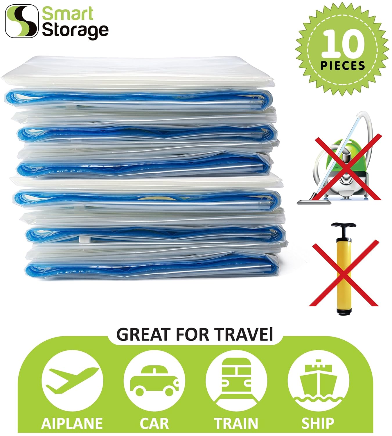 Roll Up Storage Bags 10 PC Vacuum Bags Roll Up Space Saver Bags Variety