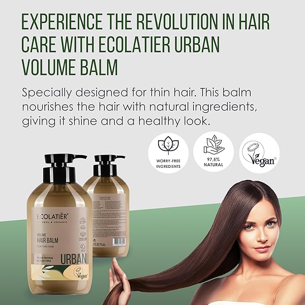 ECOLATIÈR VOLUME BOOSTING HAIR BALM FOR THIN HAIR – VOLUMIZING DEEP CONDITIONER, VEGAN AND SULFATE-FREE, HAIR TREATMENT FOR MEN & WOMEN, ADDS BODY AND SHINE, 98.6% NATURAL INGREDIENTS, 13.5 FL OZ