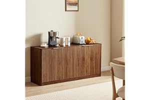 Evermagin 59" Fluted Walnut Sideboard Buffet Cabinet with Storage, Large Buffet Cabinet with 4 Doors, Wood Mid Century Modern Sideboard for Kitchen and Living Room