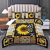 Tuzaovy Sunflower Bedding - King Quilt, Comforter, Bedding Sets for Girls & Boys - Boho, Western Style, Yellow Sunflower Pattern