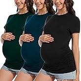 Smallshow Women's Maternity Shirts Crew Neck Short Sleeve Pregnancy Clothes 3 Pack