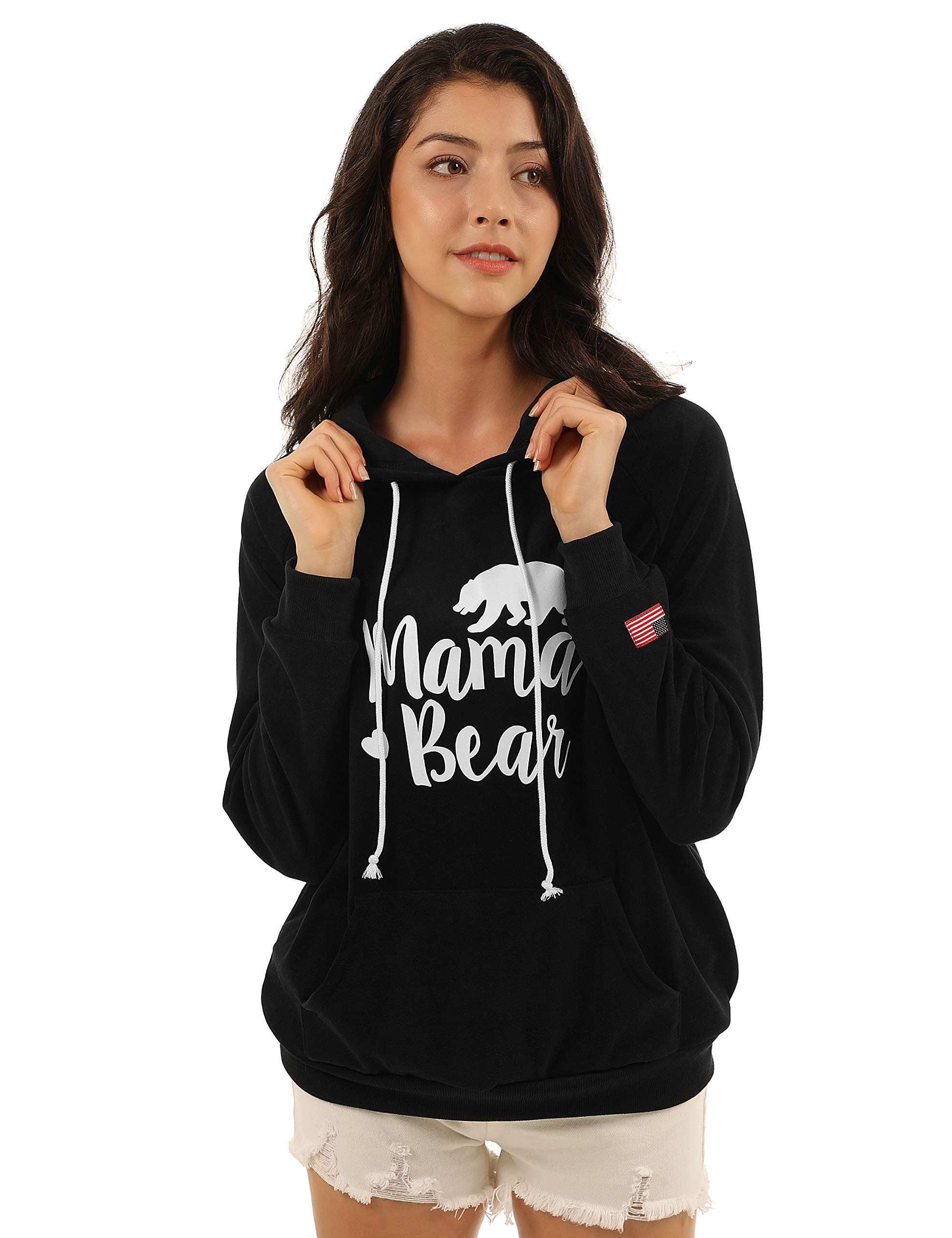 Blooming Jelly Womens Long Sleeve Mama Bear Shirt Pullover Hoodie Pocket Graphic Hooded Sweatshirt (x-Large, Black)