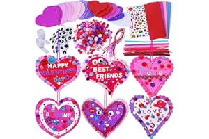 Winlyn 24 Sets Valentine's Day Heart Ornaments Decorations DIY Foam Heart Valentine Craft Kits Assorted Foam Heart Shapes Stickers Pom-poms Googly Eyes for Kids Classroom Art Activity Gift Exchange